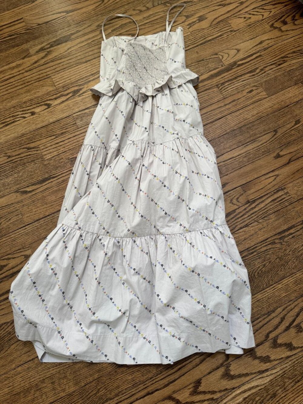 GANNI Printed Floral Cotton Poplin Midi Dress Vapor Blue Size 36 - Picture 3 of 3
